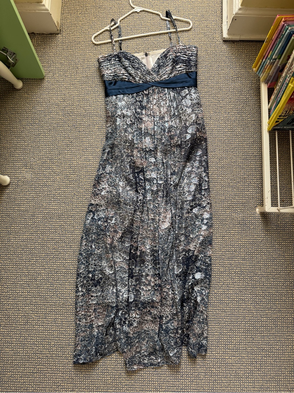 BCBGMaxAzria Navy and Gray Floral Maxi Dress